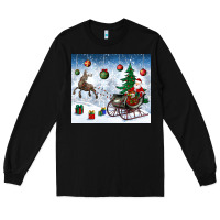 Black christmas santa deer and presents Long Sleeve Tee - BundleAndBundleShop