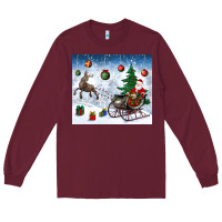Burgundy christmas santa deer and presents Long Sleeve Tee - BundleAndBundleShop
