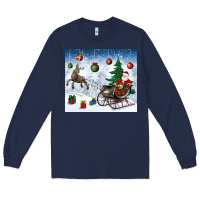 Navy christmas santa deer and presents Long Sleeve Tee - BundleAndBundleShop