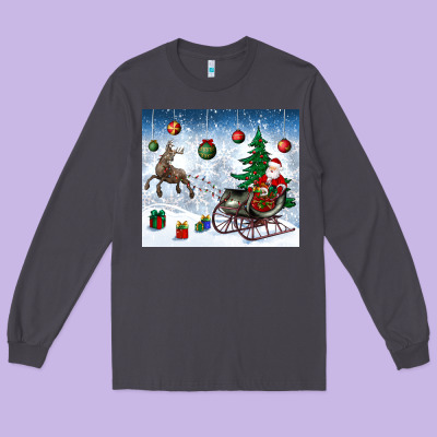 Christmas Santa Deer And Presents Long Sleeve Tee Designed By Bundleandbundleshop