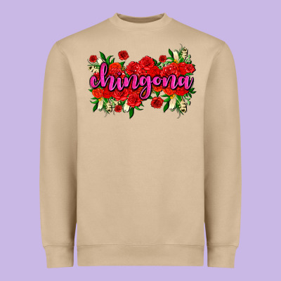 Chingona With Roses Heavyweight Sweatshirt Designed By Adodesignshop