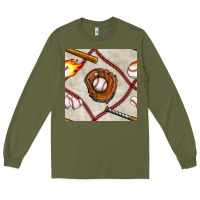 Army Green baseball glove and bat seamless pattern Long Sleeve Tee - BundleAndBundleShop