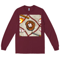 Burgundy baseball glove and bat seamless pattern Long Sleeve Tee - BundleAndBundleShop