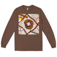 Chestnut baseball glove and bat seamless pattern Long Sleeve Tee - BundleAndBundleShop