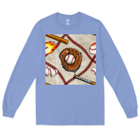 Colony Blue baseball glove and bat seamless pattern Long Sleeve Tee - BundleAndBundleShop