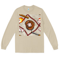 Mushroom baseball glove and bat seamless pattern Long Sleeve Tee - BundleAndBundleShop