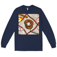 Navy baseball glove and bat seamless pattern Long Sleeve Tee - BundleAndBundleShop