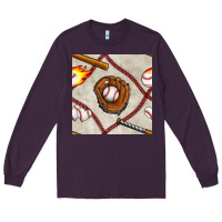 Plum baseball glove and bat seamless pattern Long Sleeve Tee - BundleAndBundleShop