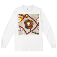 White baseball glove and bat seamless pattern Long Sleeve Tee - BundleAndBundleShop