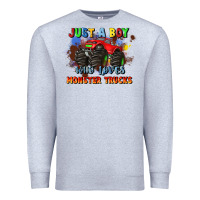 Heather Grey just a boy who loves monster trucks Premium Sweatshirt - JahusDesignShop