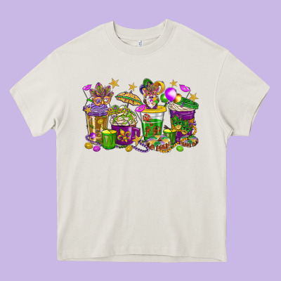 Mardi Gras Coffee Cups Heavy Core Tee Designed By Howdyjamesfarm