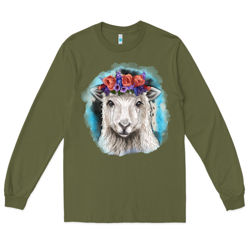 Sunflower Sheep With Background Long Sleeve Tee by RanaPortraitStore | Teevron