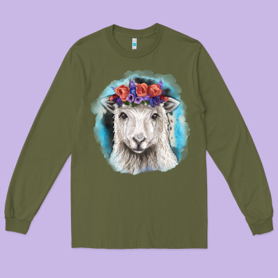 Sunflower Sheep With Background Long Sleeve Tee Designed By Ranaportraitstore