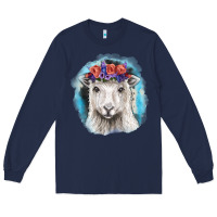 Navy Sunflower Sheep With Background Long Sleeve Tee - RanaPortraitStore