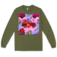 Army Green valentines day truck and cupid in the sky seamless pattern Long Sleeve Tee - BundleAndBundleShop