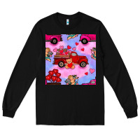 Black valentines day truck and cupid in the sky seamless pattern Long Sleeve Tee - BundleAndBundleShop