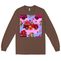 Chestnut valentines day truck and cupid in the sky seamless pattern Long Sleeve Tee - BundleAndBundleShop