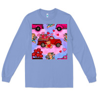 Colony Blue valentines day truck and cupid in the sky seamless pattern Long Sleeve Tee - BundleAndBundleShop