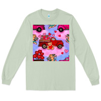 Matcha valentines day truck and cupid in the sky seamless pattern Long Sleeve Tee - BundleAndBundleShop