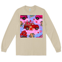 Mushroom valentines day truck and cupid in the sky seamless pattern Long Sleeve Tee - BundleAndBundleShop