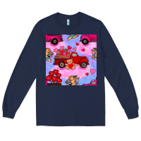 Navy valentines day truck and cupid in the sky seamless pattern Long Sleeve Tee - BundleAndBundleShop