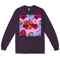 Plum valentines day truck and cupid in the sky seamless pattern Long Sleeve Tee - BundleAndBundleShop