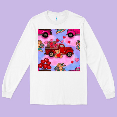 Valentines Day Truck And Cupid In The Sky Seamless Pattern Long Sleeve Tee Designed By Bundleandbundleshop