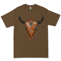 Cacao Western Tooled Leather Bull Skull Premium Tee - Jasminsmagicworld