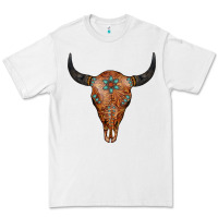 White Western Tooled Leather Bull Skull Premium Tee - Jasminsmagicworld