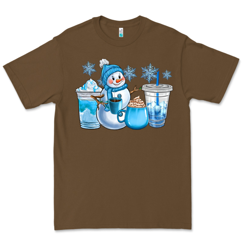 Winter Snowman Coffee Cups Premium Tee by CowGirlArtShop | Teevron