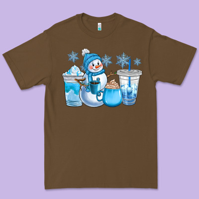 Winter Snowman Coffee Cups Premium Tee Designed By Cowgirlartshop