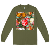 Army Green american football snacks with serape and leopard Long Sleeve Tee - BundleAndBundleShop
