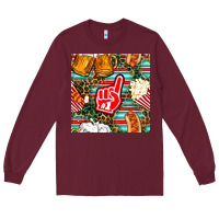 Burgundy american football snacks with serape and leopard Long Sleeve Tee - BundleAndBundleShop