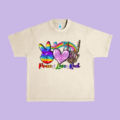 Peace Love Rock Urban Heavy Tee Designed By Fadigitalartstudio