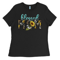 Black Blessed mom sunflower mother's day Ladies Tee - HowdyJamesFarm