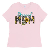 Bubblegum Pink Blessed mom sunflower mother's day Ladies Tee - HowdyJamesFarm