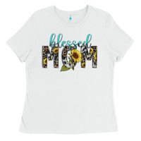 White Blessed mom sunflower mother's day Ladies Tee - HowdyJamesFarm