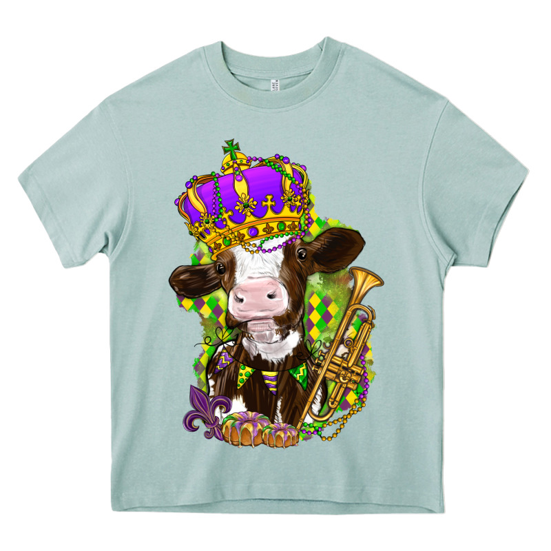Mardi Gras Cow Heavy Core Tee by HowdyJamesFarm | Teevron