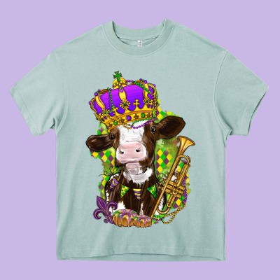 Mardi Gras Cow Heavy Core Tee Designed By Howdyjamesfarm