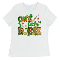 White St. Patricks Day one lucky nurse Ladies Tee - HowdyJamesFarm