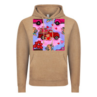 Vintage Coffee valentines day truck and cupid in the sky seamless pattern Vintage Hoodie - BundleAndBundleShop