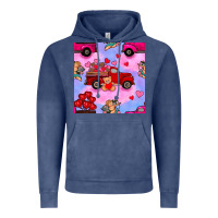 Vintage Denim valentines day truck and cupid in the sky seamless pattern Vintage Hoodie - BundleAndBundleShop