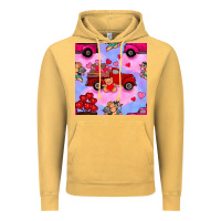 Vintage Mustard valentines day truck and cupid in the sky seamless pattern Vintage Hoodie - BundleAndBundleShop
