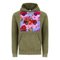 Vintage Olive valentines day truck and cupid in the sky seamless pattern Vintage Hoodie - BundleAndBundleShop
