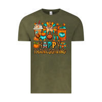 Vintage Olive Happy Thanksgiving Coffee Cups Vintage Tee - FaDigitalArtStudio