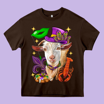 Mardi Gras Goat Heavy Core Tee Designed By Howdyjamesfarm