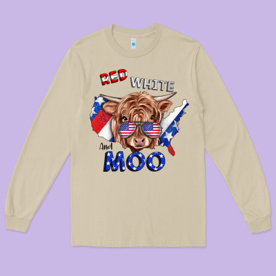 Red White And Moo Cow Long Sleeve Tee Designed By Ranaportraitstore