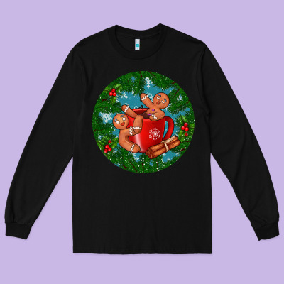 Gingerbread Men With Hot Chocolate Long Sleeve Tee Designed By Bundleandbundleshop