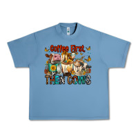 Pebble Blue Coffee First Then Cows Urban Heavy Tee - FaDigitalArtStudio