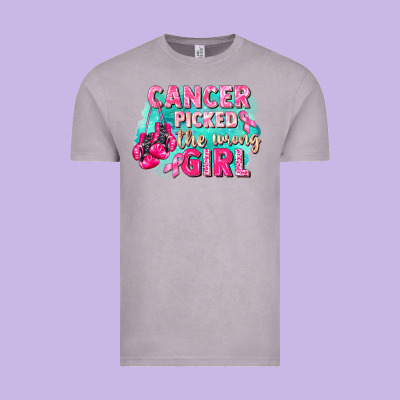 Cancer Picked The Wrong Girl Breast Cancer Vintage Tee Designed By Fadigitalartstudio